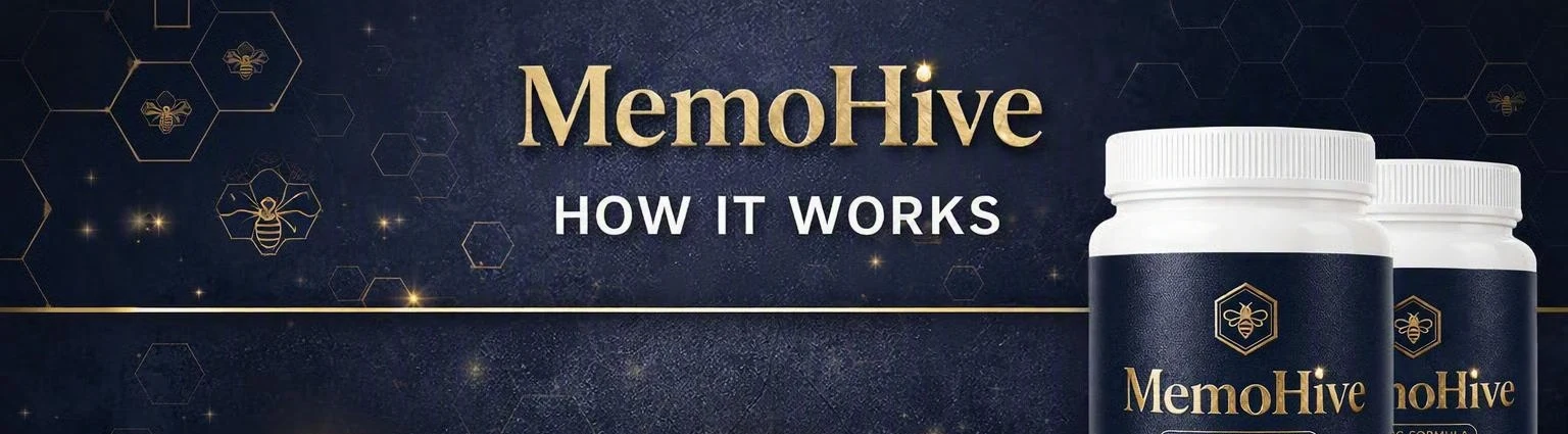 MemoHive how it works banner showing the Premium Formula bottles